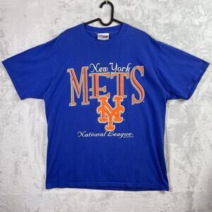 Vintage 1996 New‎ York Mets T-Shirt Men's XL Blue/Orange Chalkline Made in USA